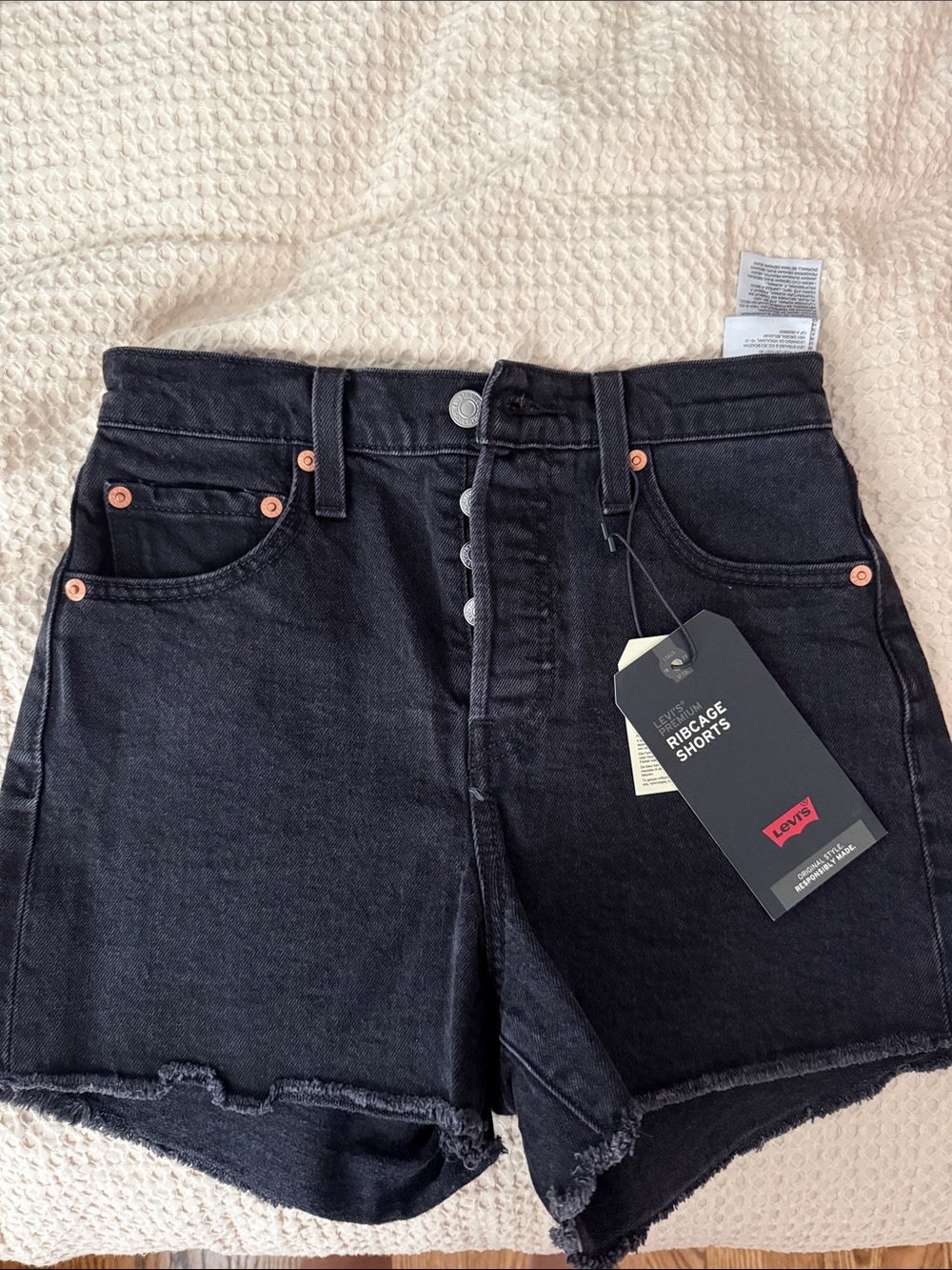 Levi's Black Ribcage High-Rise Button-Fly Denim Shorts